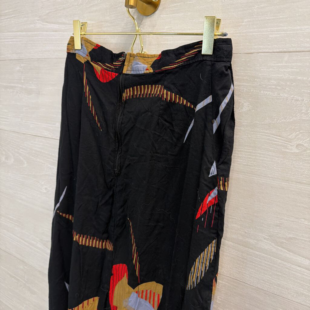 Vintage Adam Yves Black/ Multi Print Midi Skirt Medium