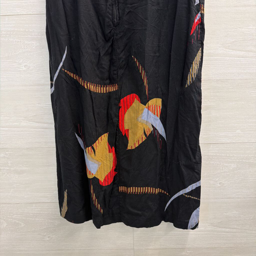 Vintage Adam Yves Black/ Multi Print Midi Skirt Medium