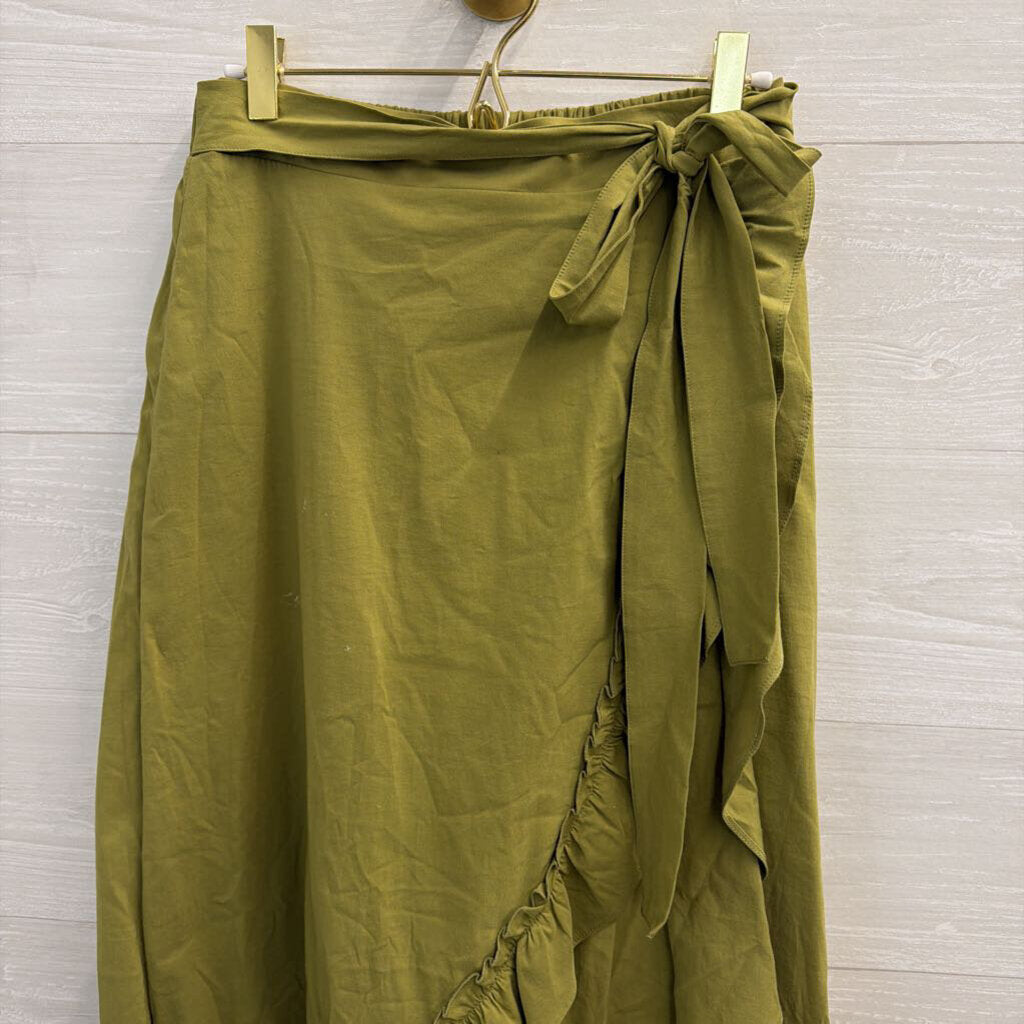 Maeve Green Ruffle Faux Wrap Midi Skirt Small