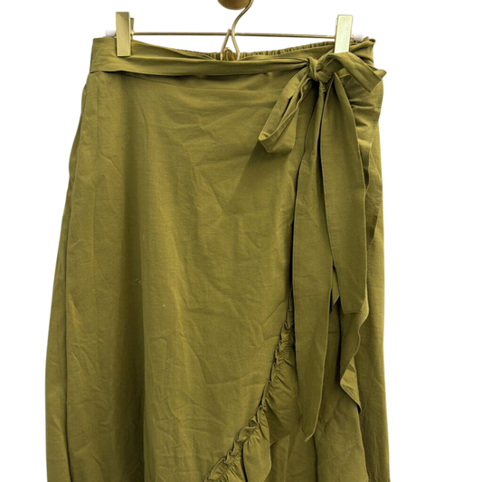 Maeve Green Ruffle Faux Wrap Midi Skirt Small