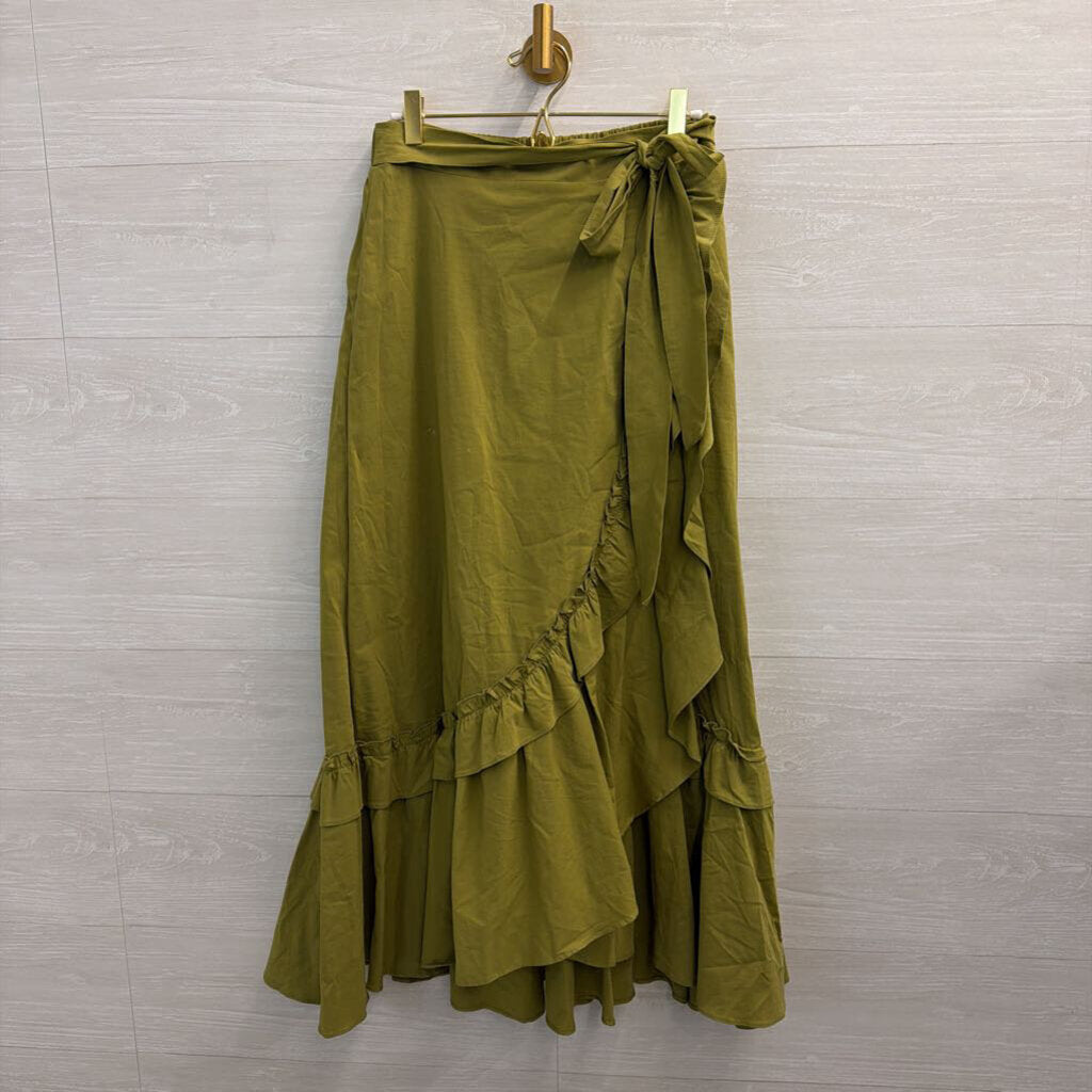Maeve Green Ruffle Faux Wrap Midi Skirt Small