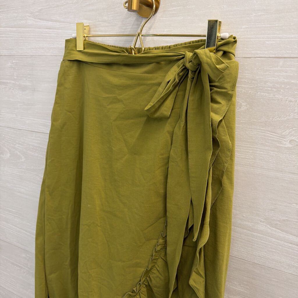 Maeve Green Ruffle Faux Wrap Midi Skirt Small