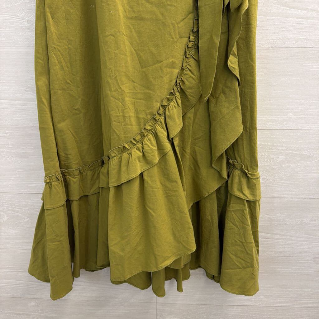 Maeve Green Ruffle Faux Wrap Midi Skirt Small