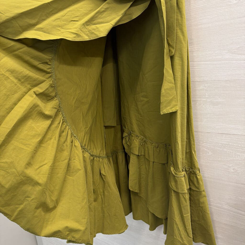 Maeve Green Ruffle Faux Wrap Midi Skirt Small