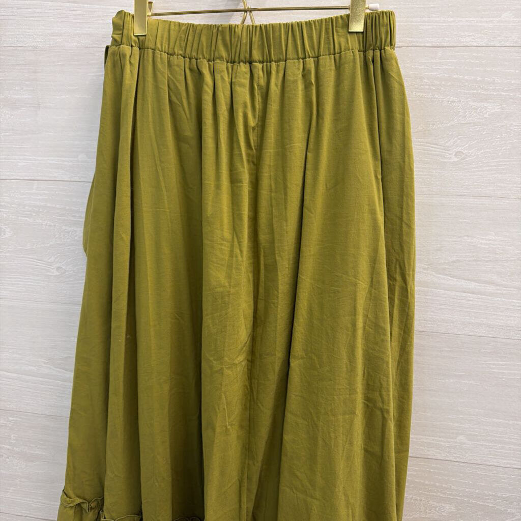 Maeve Green Ruffle Faux Wrap Midi Skirt Small