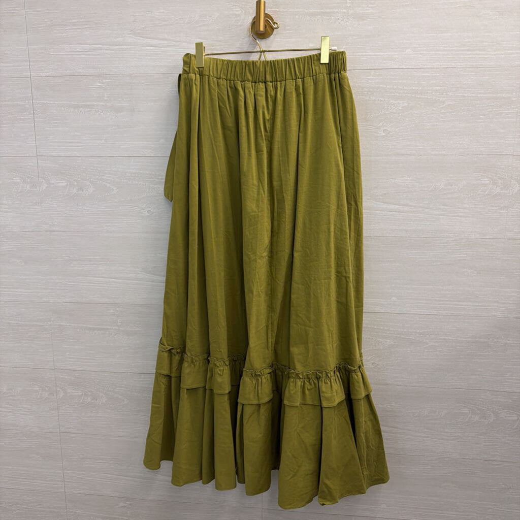 Maeve Green Ruffle Faux Wrap Midi Skirt Small