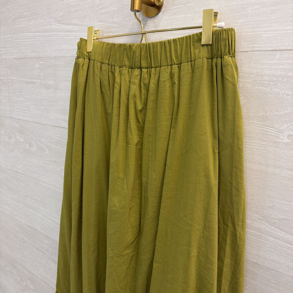 Maeve Green Ruffle Faux Wrap Midi Skirt Small