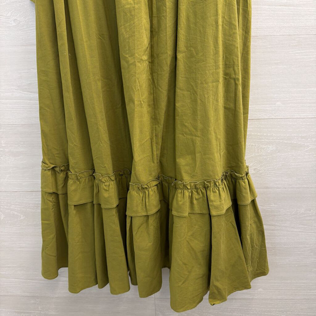 Maeve Green Ruffle Faux Wrap Midi Skirt Small