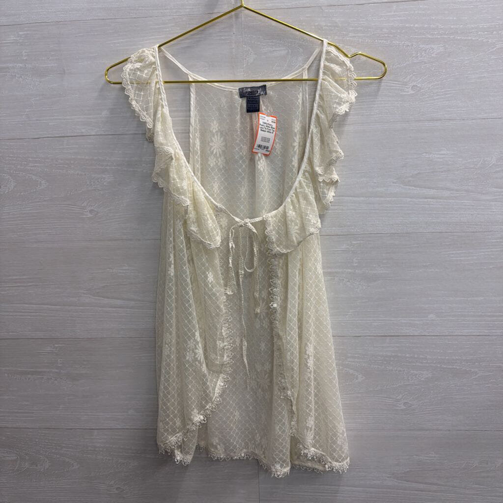 Poetry White Sheer Lace Tie Front Top Medium