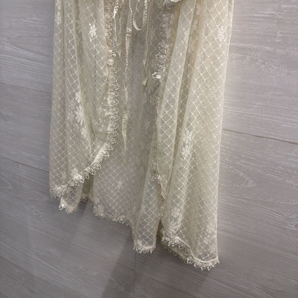 Poetry White Sheer Lace Tie Front Top Medium