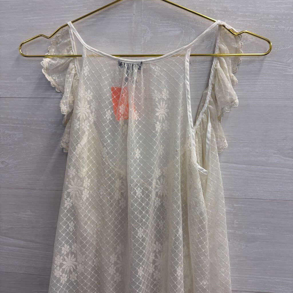 Poetry White Sheer Lace Tie Front Top Medium
