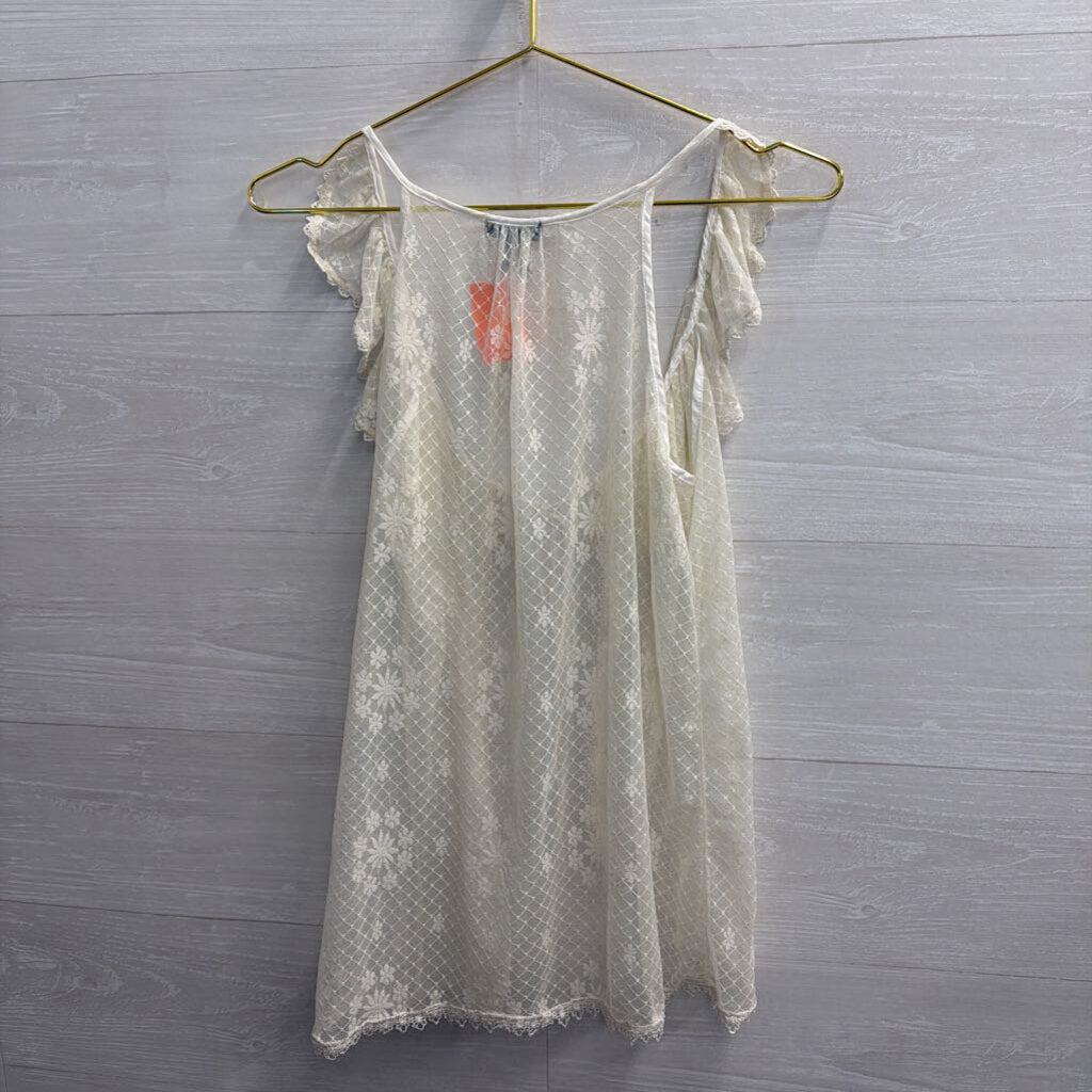Poetry White Sheer Lace Tie Front Top Medium