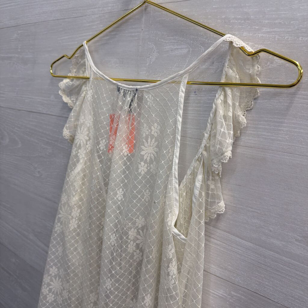 Poetry White Sheer Lace Tie Front Top Medium