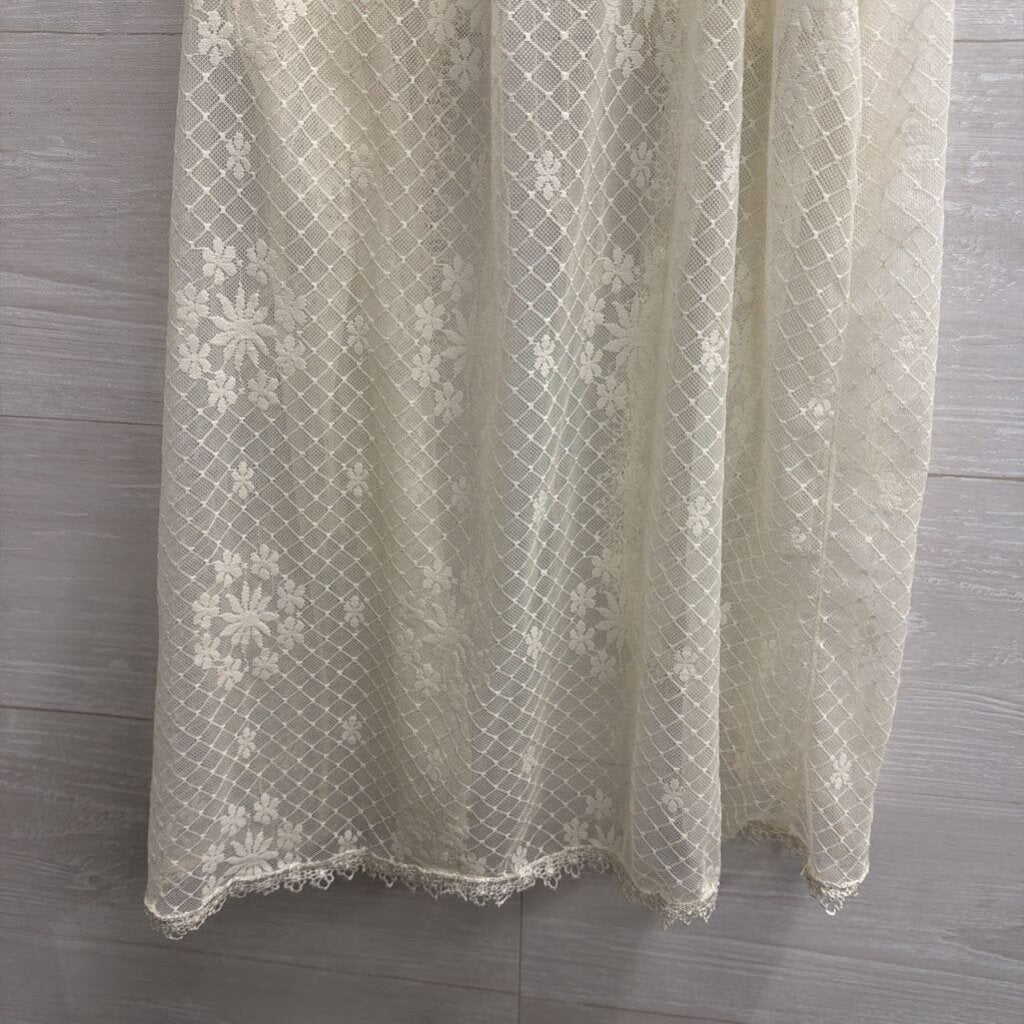 Poetry White Sheer Lace Tie Front Top Medium