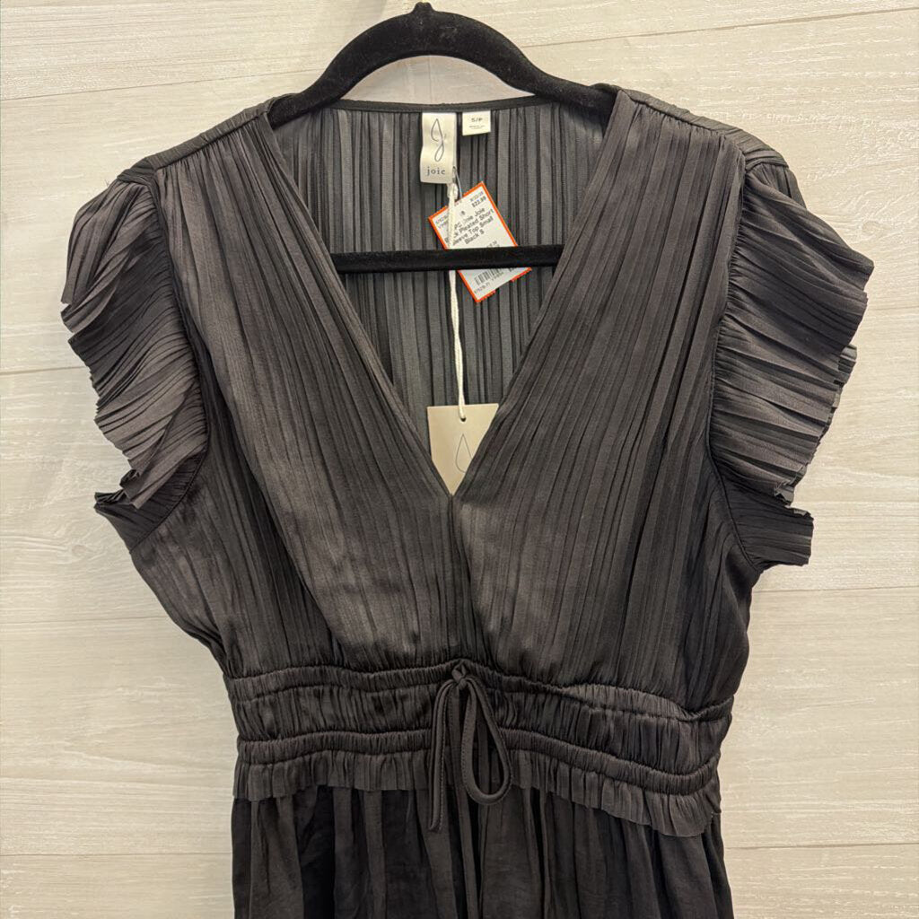 Joie Black Pleated Short Sleeve Top Small