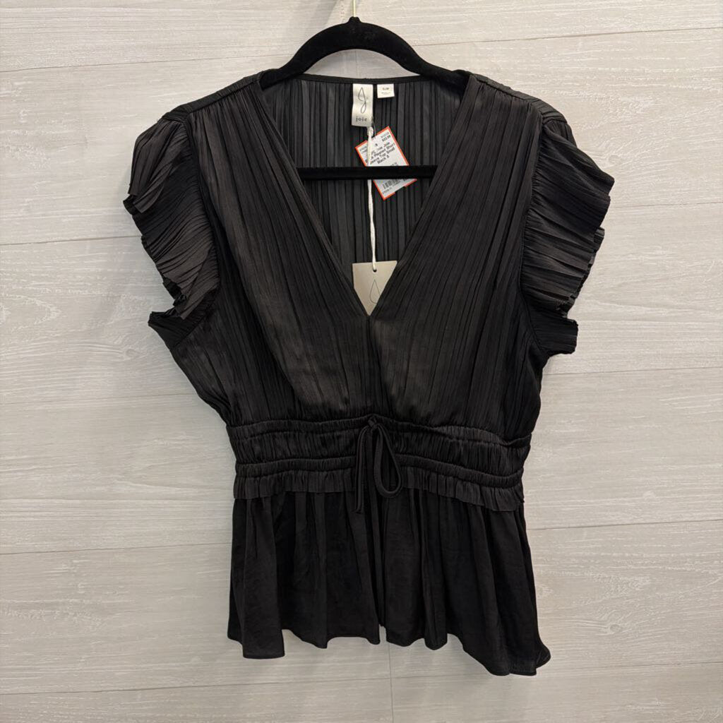 Joie Black Pleated Short Sleeve Top Small