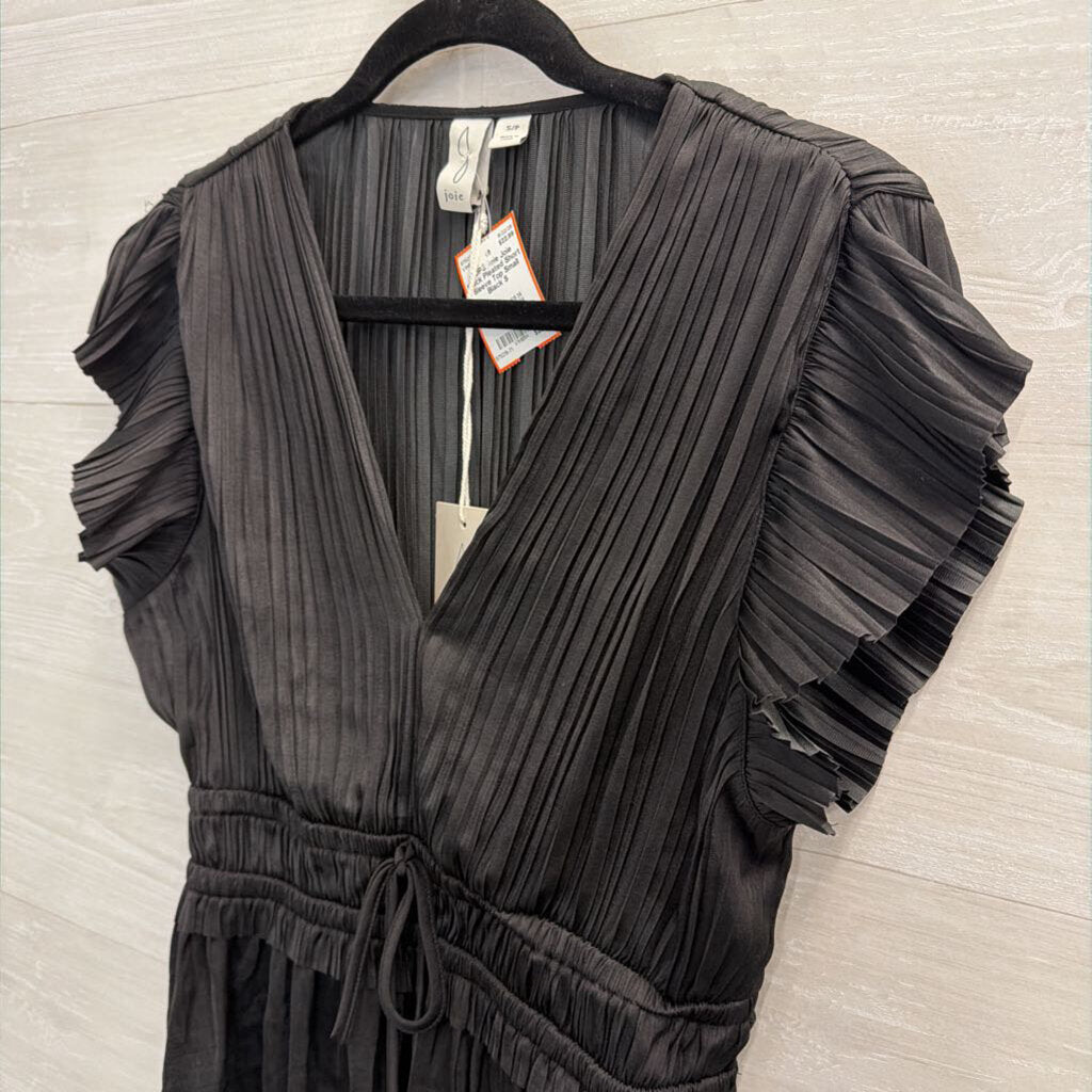 Joie Black Pleated Short Sleeve Top Small