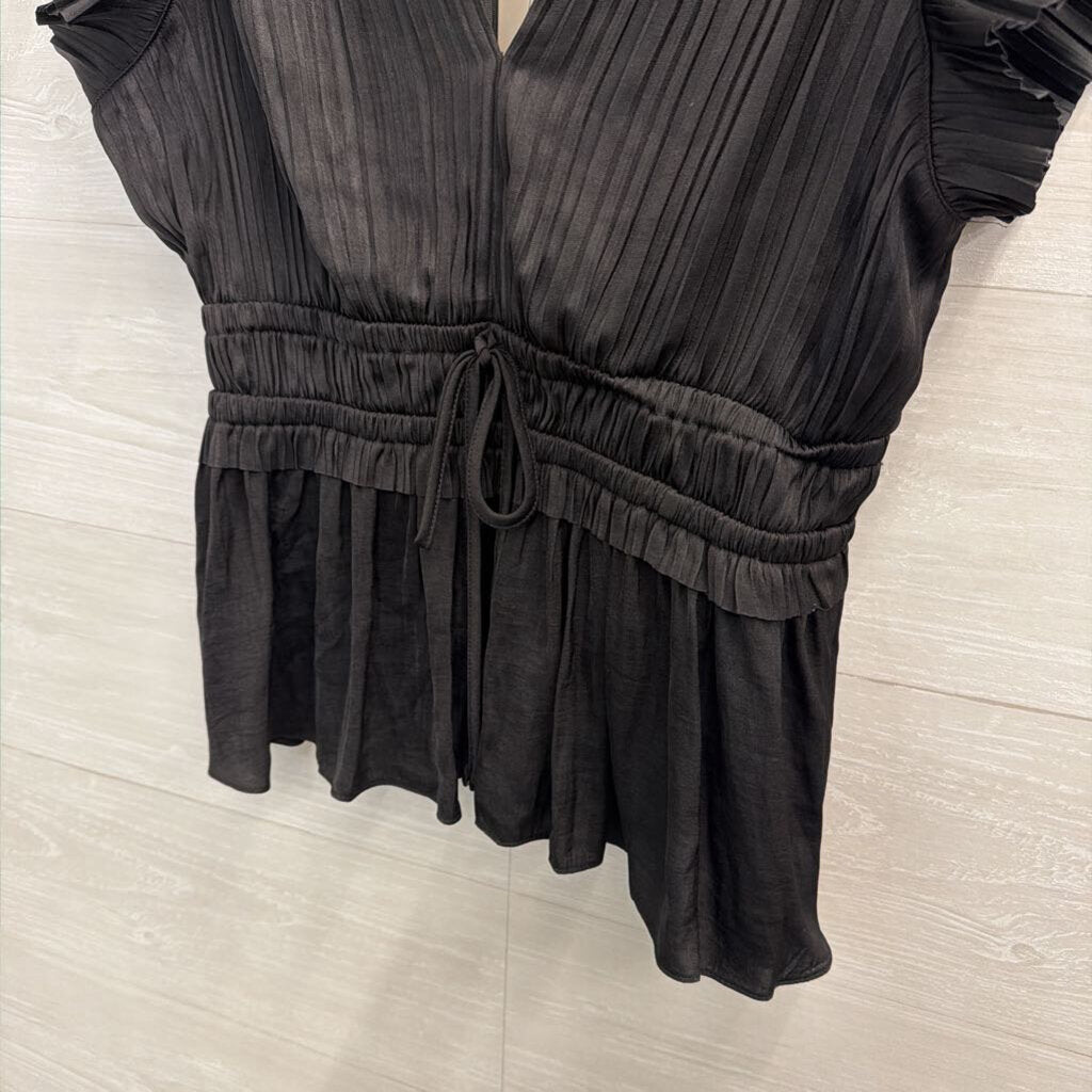 Joie Black Pleated Short Sleeve Top Small