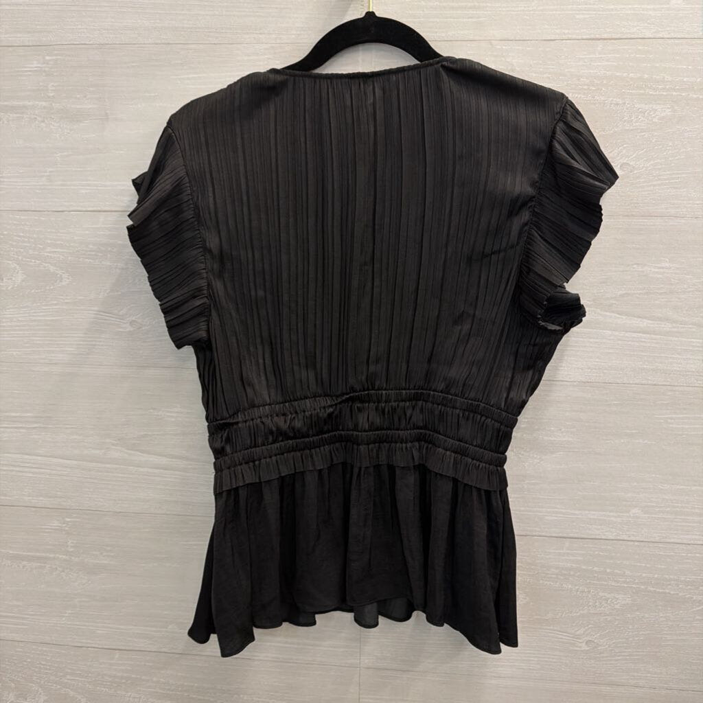 Joie Black Pleated Short Sleeve Top Small