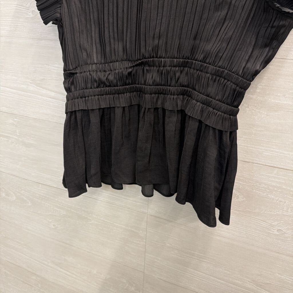 Joie Black Pleated Short Sleeve Top Small