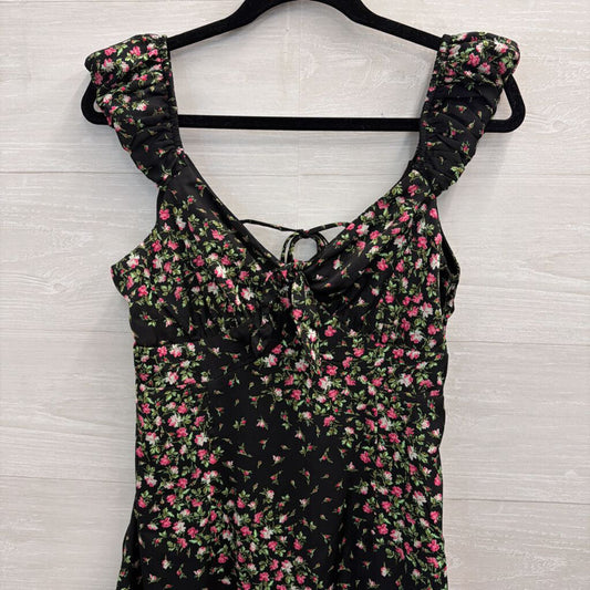 Francescas Black/ Pink Silky Floral Print Dress Medium