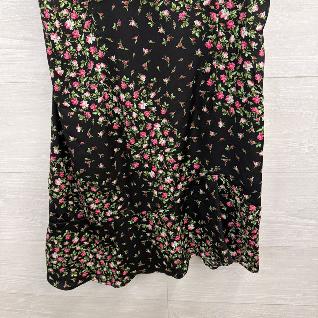 Francescas Black/ Pink Silky Floral Print Dress Medium