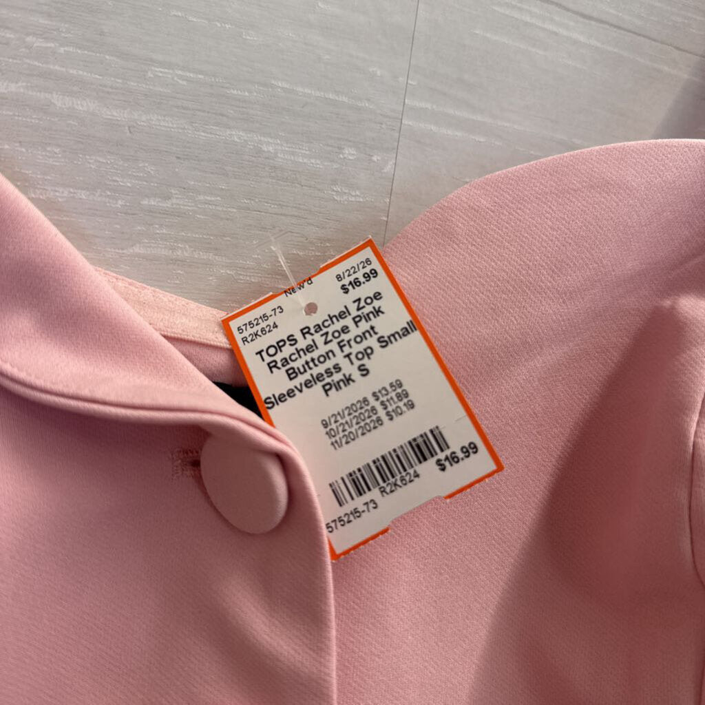 Rachel Zoe Pink Button Front Sleeveless Top Small