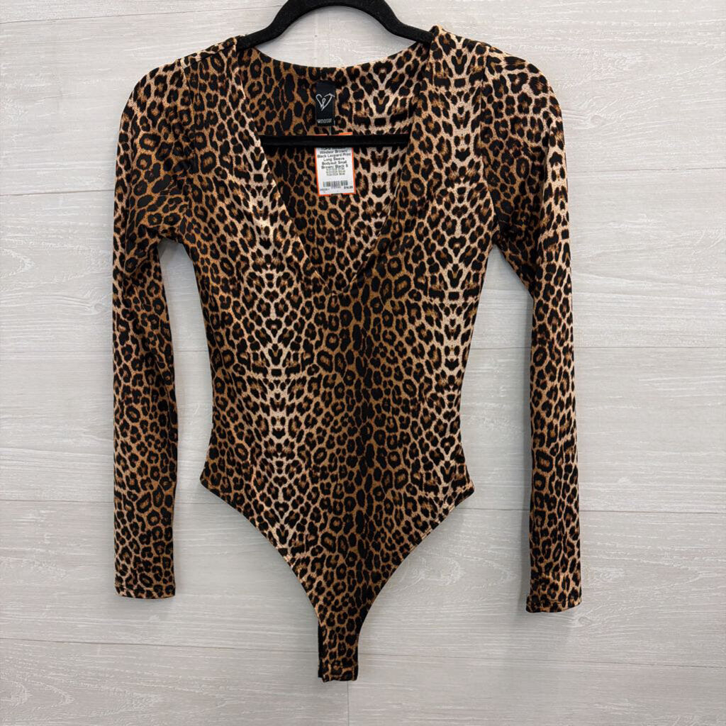 Windsor Brown/ Black Leopard Print Long Sleeve Bodysuit Small