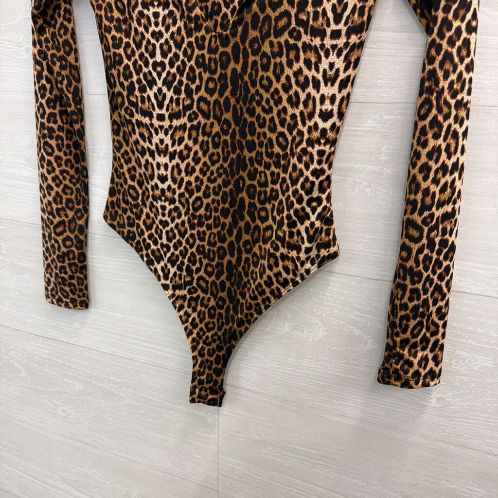 Windsor Brown/ Black Leopard Print Long Sleeve Bodysuit Small