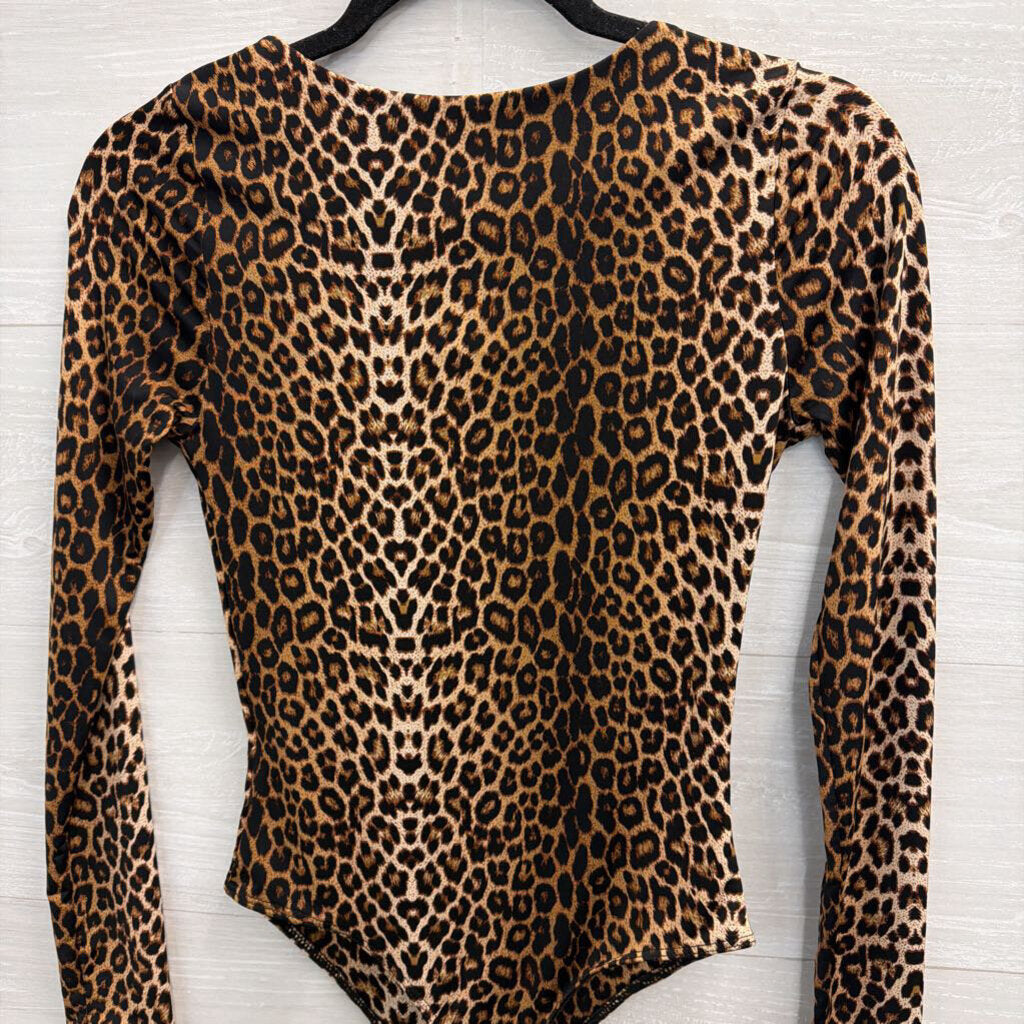 Windsor Brown/ Black Leopard Print Long Sleeve Bodysuit Small