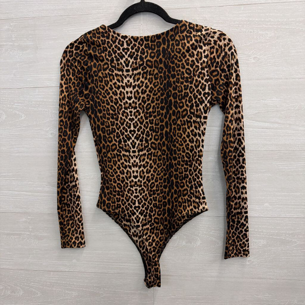 Windsor Brown/ Black Leopard Print Long Sleeve Bodysuit Small