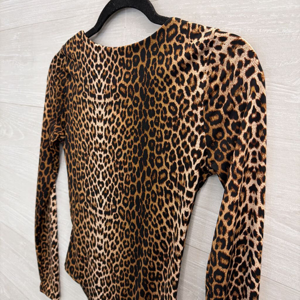 Windsor Brown/ Black Leopard Print Long Sleeve Bodysuit Small