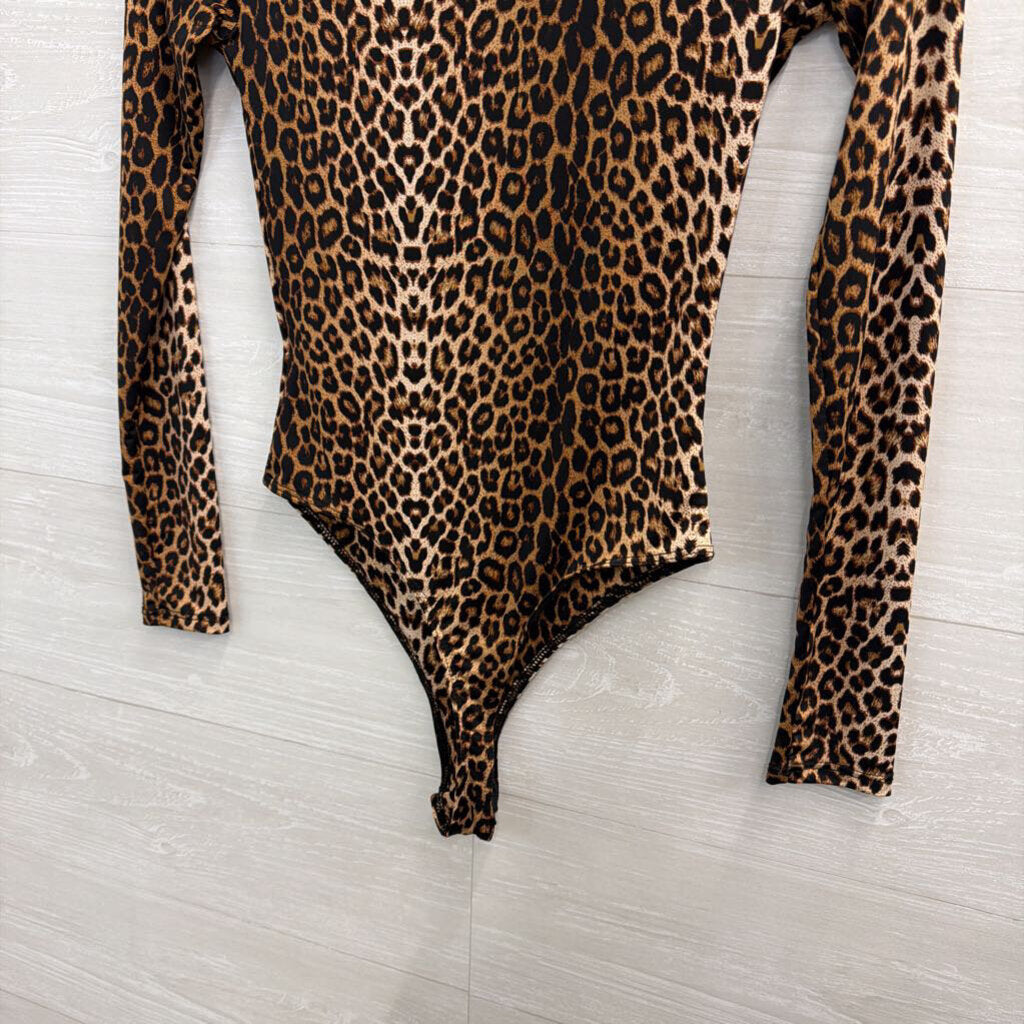Windsor Brown/ Black Leopard Print Long Sleeve Bodysuit Small
