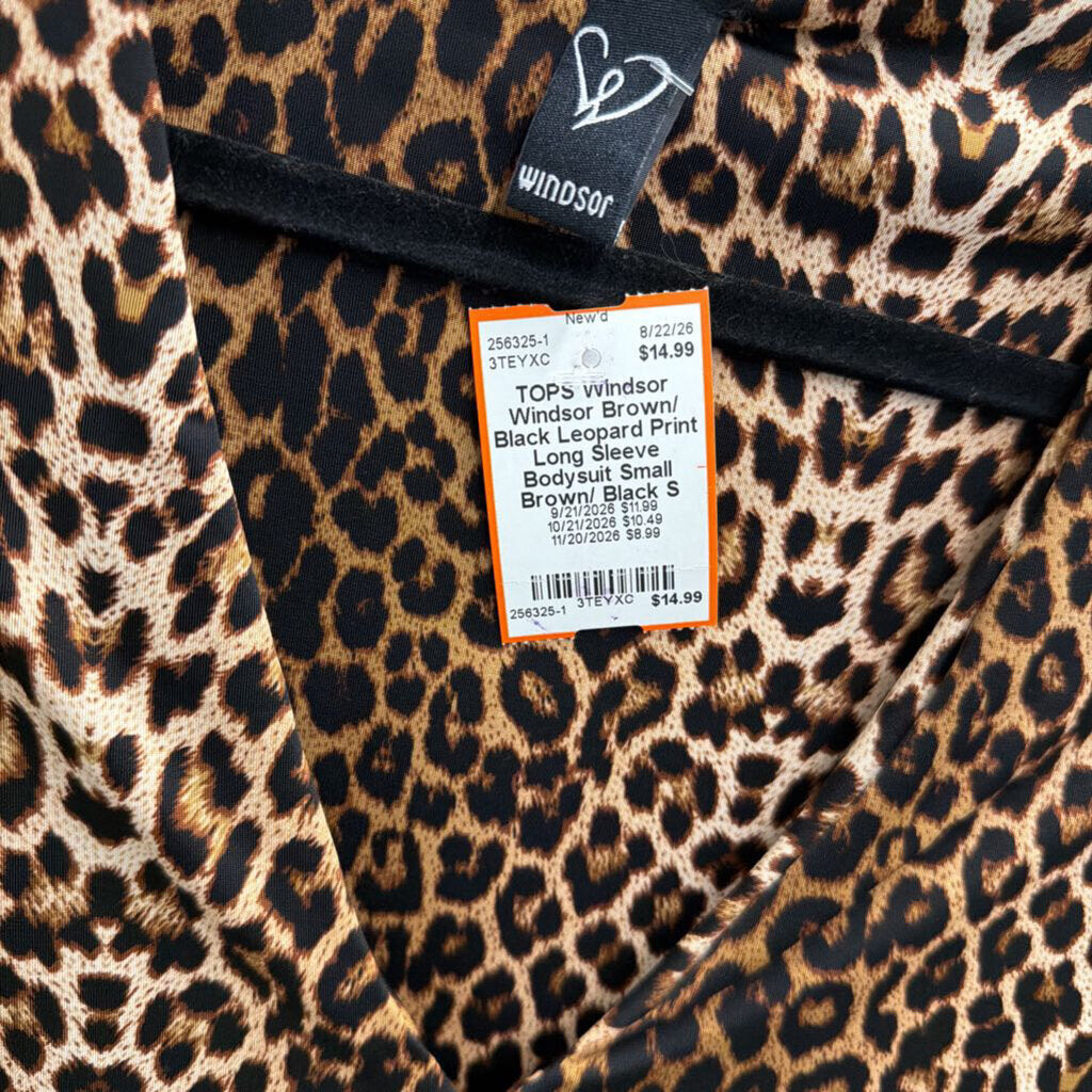 Windsor Brown/ Black Leopard Print Long Sleeve Bodysuit Small