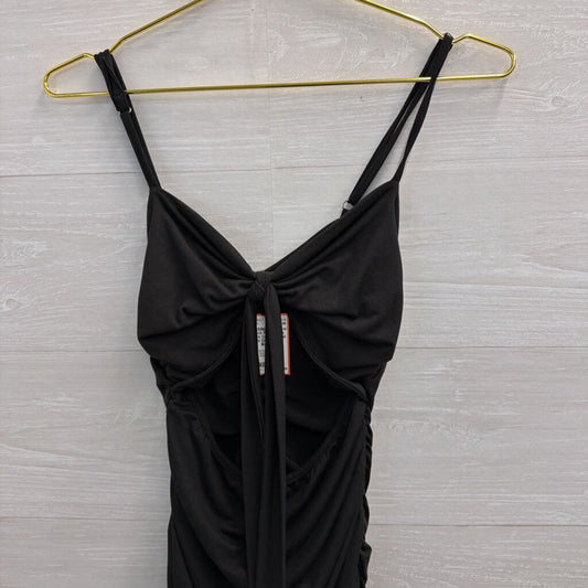 Black Ruched Tie Front Cutout Detail Mini Dress Small