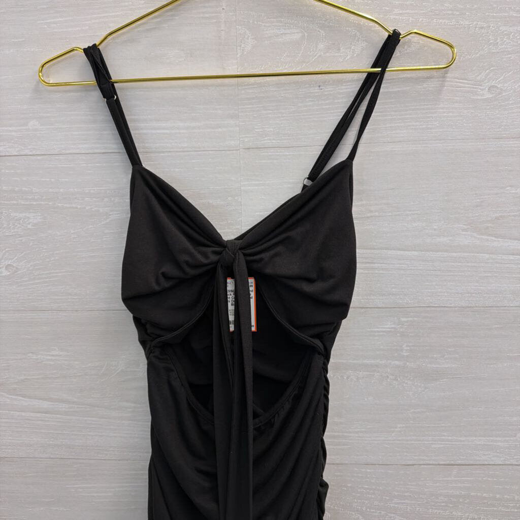 Black Ruched Tie Front Cutout Detail Mini Dress Small