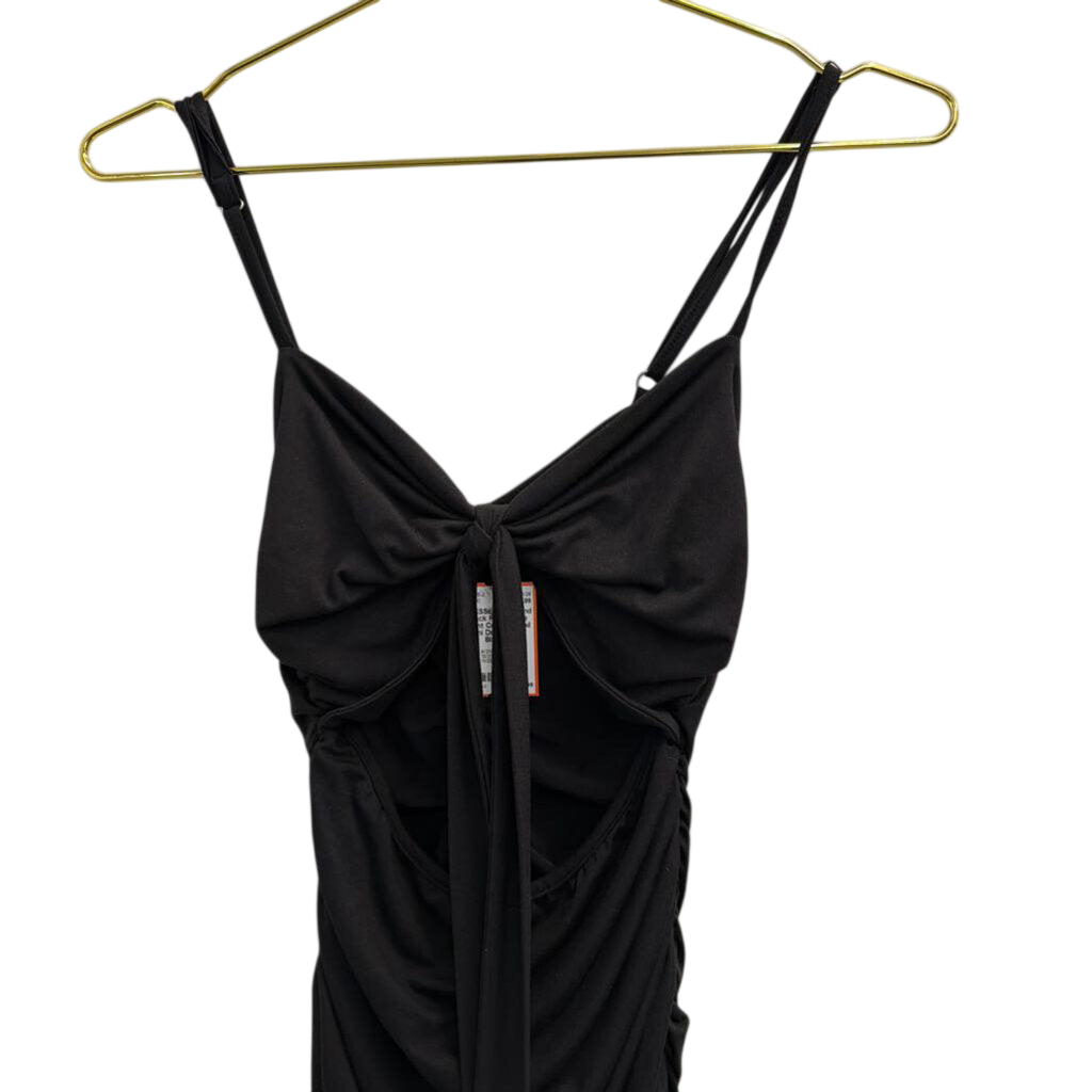 Black Ruched Tie Front Cutout Detail Mini Dress Small