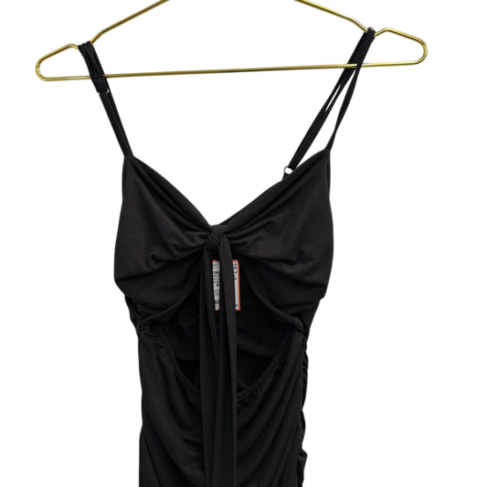 Black Ruched Tie Front Cutout Detail Mini Dress Small