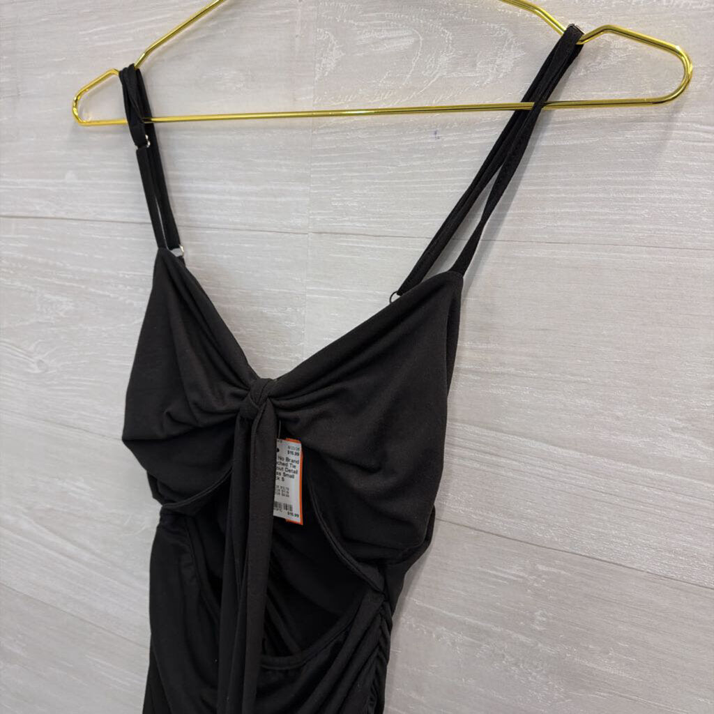 Black Ruched Tie Front Cutout Detail Mini Dress Small