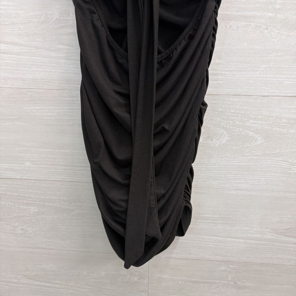 Black Ruched Tie Front Cutout Detail Mini Dress Small