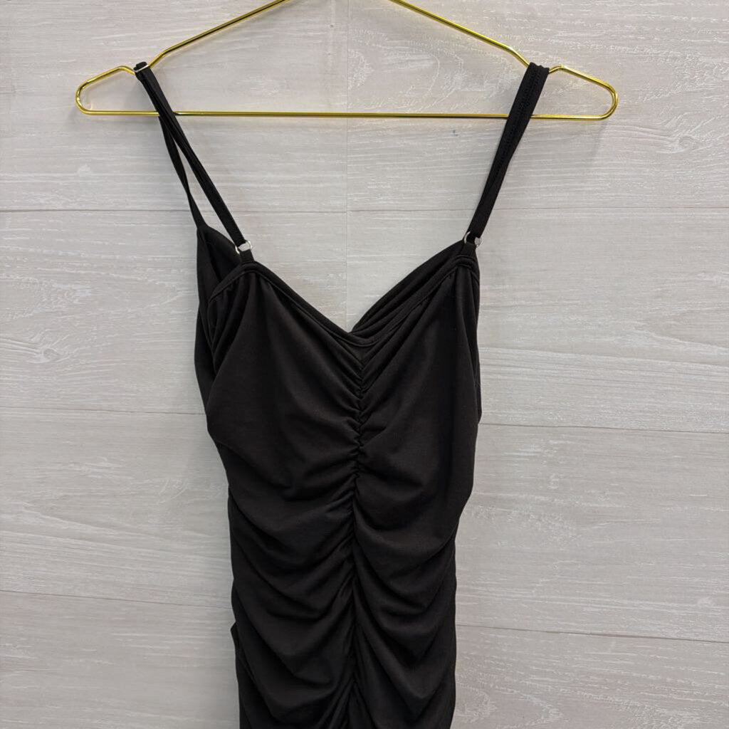 Black Ruched Tie Front Cutout Detail Mini Dress Small