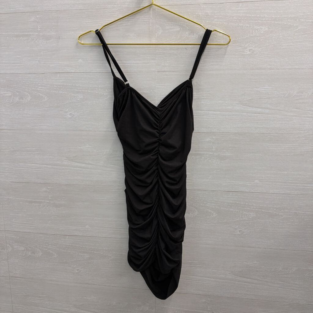 Black Ruched Tie Front Cutout Detail Mini Dress Small