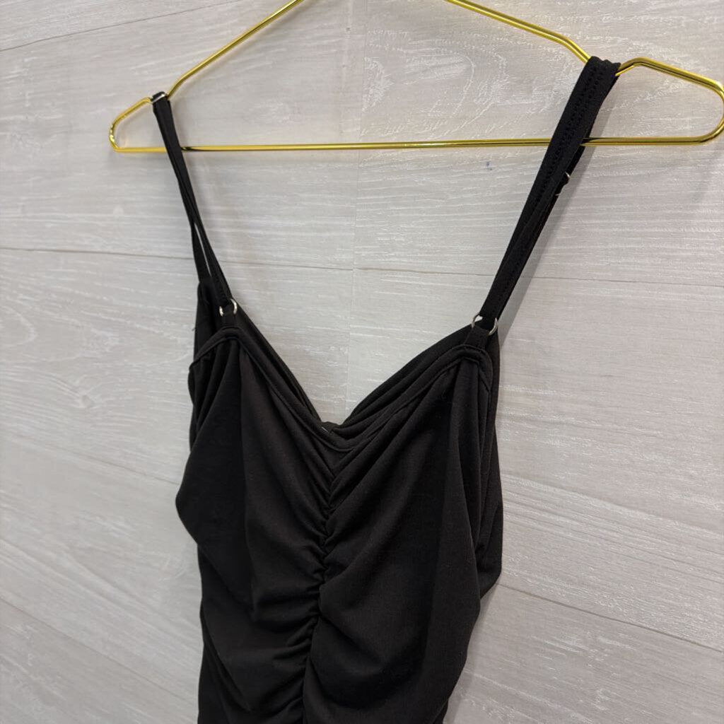 Black Ruched Tie Front Cutout Detail Mini Dress Small
