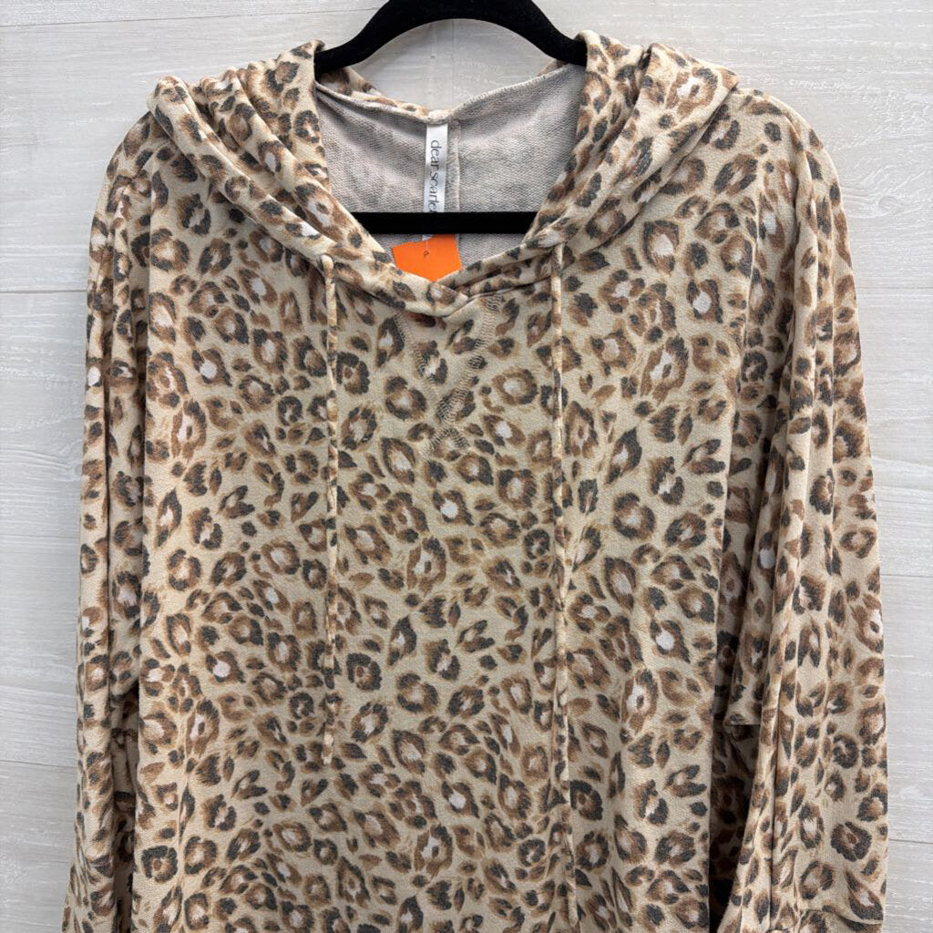 Dear Scarlett Brown Leopard Print Hooded Long Sleeve Top Medium
