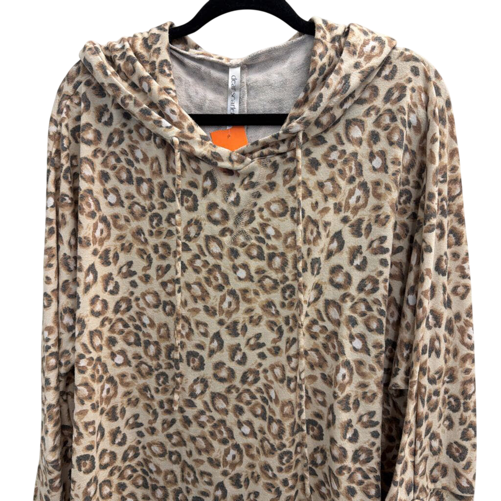 Dear Scarlett Brown Leopard Print Hooded Long Sleeve Top Medium