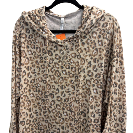 Dear Scarlett Brown Leopard Print Hooded Long Sleeve Top Medium