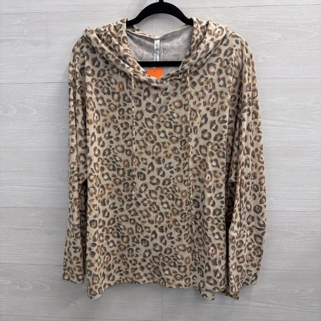 Dear Scarlett Brown Leopard Print Hooded Long Sleeve Top Medium