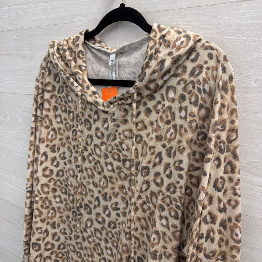 Dear Scarlett Brown Leopard Print Hooded Long Sleeve Top Medium