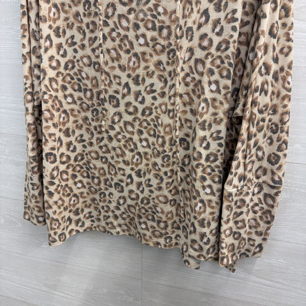 Dear Scarlett Brown Leopard Print Hooded Long Sleeve Top Medium