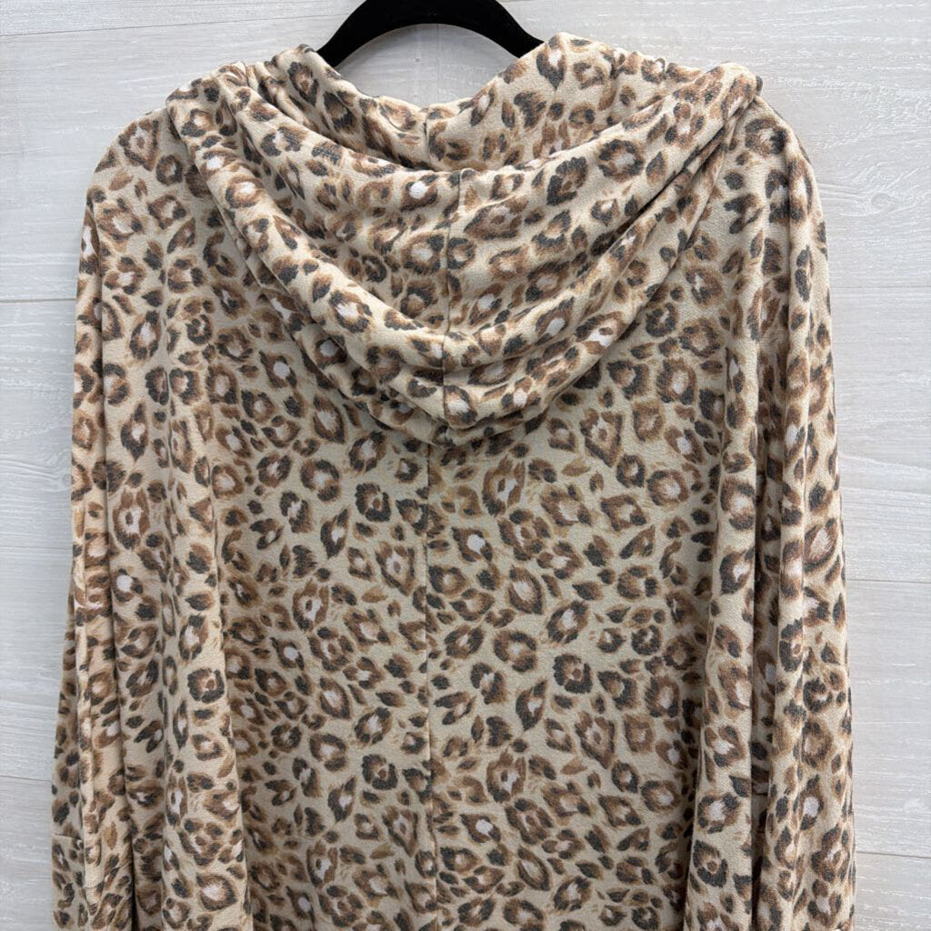 Dear Scarlett Brown Leopard Print Hooded Long Sleeve Top Medium